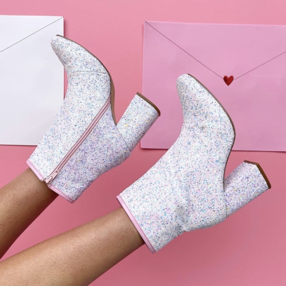 Glitter Ankle Boots - Pink and White